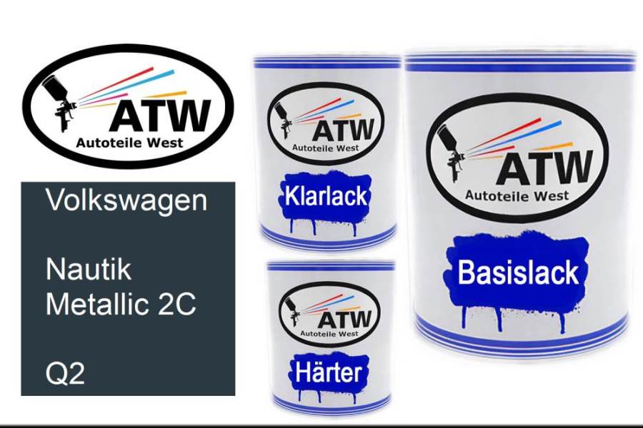 Volkswagen, Nautik Metallic 2C, Q2: 1L Lackdose + 1L Klarlack + 500ml Härter - Set, von ATW Autoteile West.